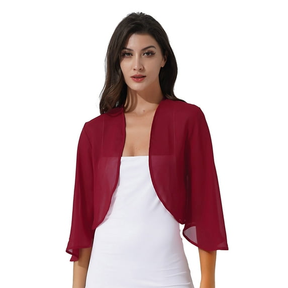 DPOIS Women's Elegant Bolero Shawl Shrugs Chiffon Cardigan Summer Cover Ups Burgundy XXL