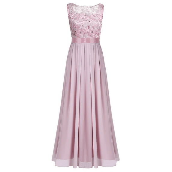DPOIS Women's Floral Lace Appliques Wedding Bridesmaid Dress Evening Party Gown Dusty Rose 16