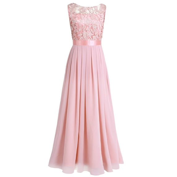 DPOIS Women's Floral Lace Appliques Wedding Bridesmaid Dress Evening Party Gown Pearl Pink 14