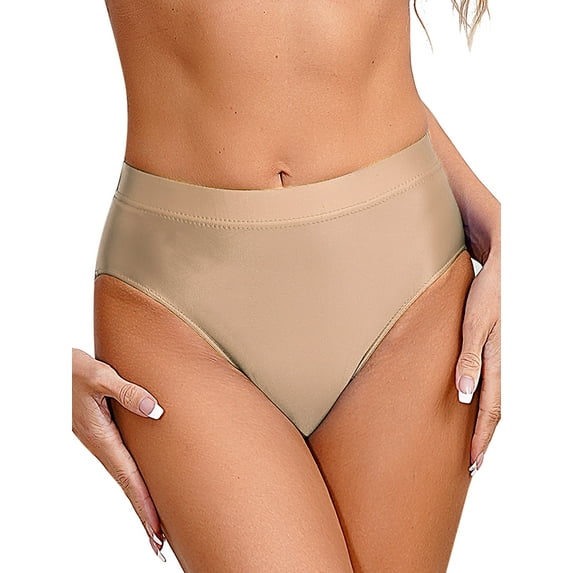 DPOIS Women's Glossy Seamless Briefs Underwear Stretchy High Waist Bottoms Briefs Coffee L