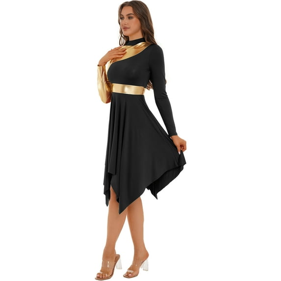 DPOIS Women's Liturgical Dancewear Praise Dance Dress Spiritual Worship Dresses Black L