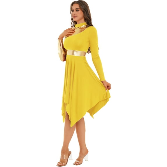 DPOIS Women's Liturgical Dancewear Praise Dance Dress Spiritual Worship Dresses Yellow S