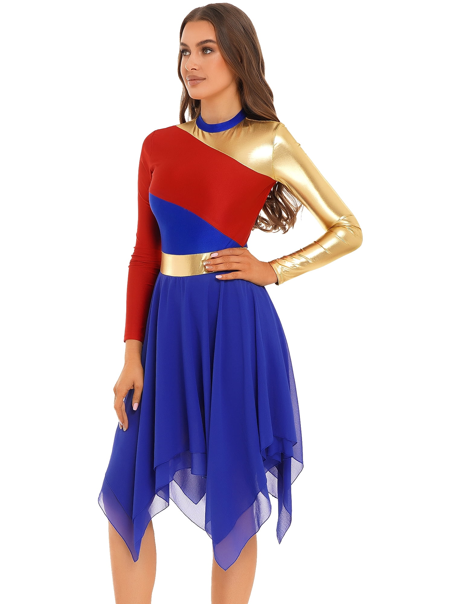 DPOIS Women's Liturgical Praise Dance Dress Lyrical Metallic Worship