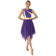 DPOIS Women's Praise Dance Dresses Sleeveless Lyrical Liturgical Dancewear Purple M