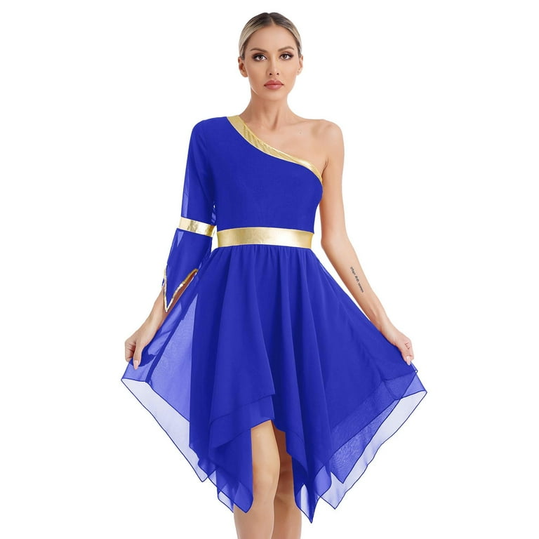 DPOIS Women s Praise Dance Overlay and Tunic Worship Dance Dress Royal Blue M