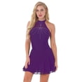 thumbnail image 1 of DPOIS Women's Rhinestones Mesh Skirted Leotard Figure Ice Skating Dress Purple S, 1 of 7