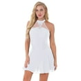 thumbnail image 1 of DPOIS Women's Rhinestones Mesh Skirted Leotard Figure Ice Skating Dress White M, 1 of 7