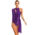 thumbnail image 1 of DPOIS Women's Sequins One Shoulder Figure Ice Skating Leotard Lyrical Dance Costume Purple XL, 1 of 7