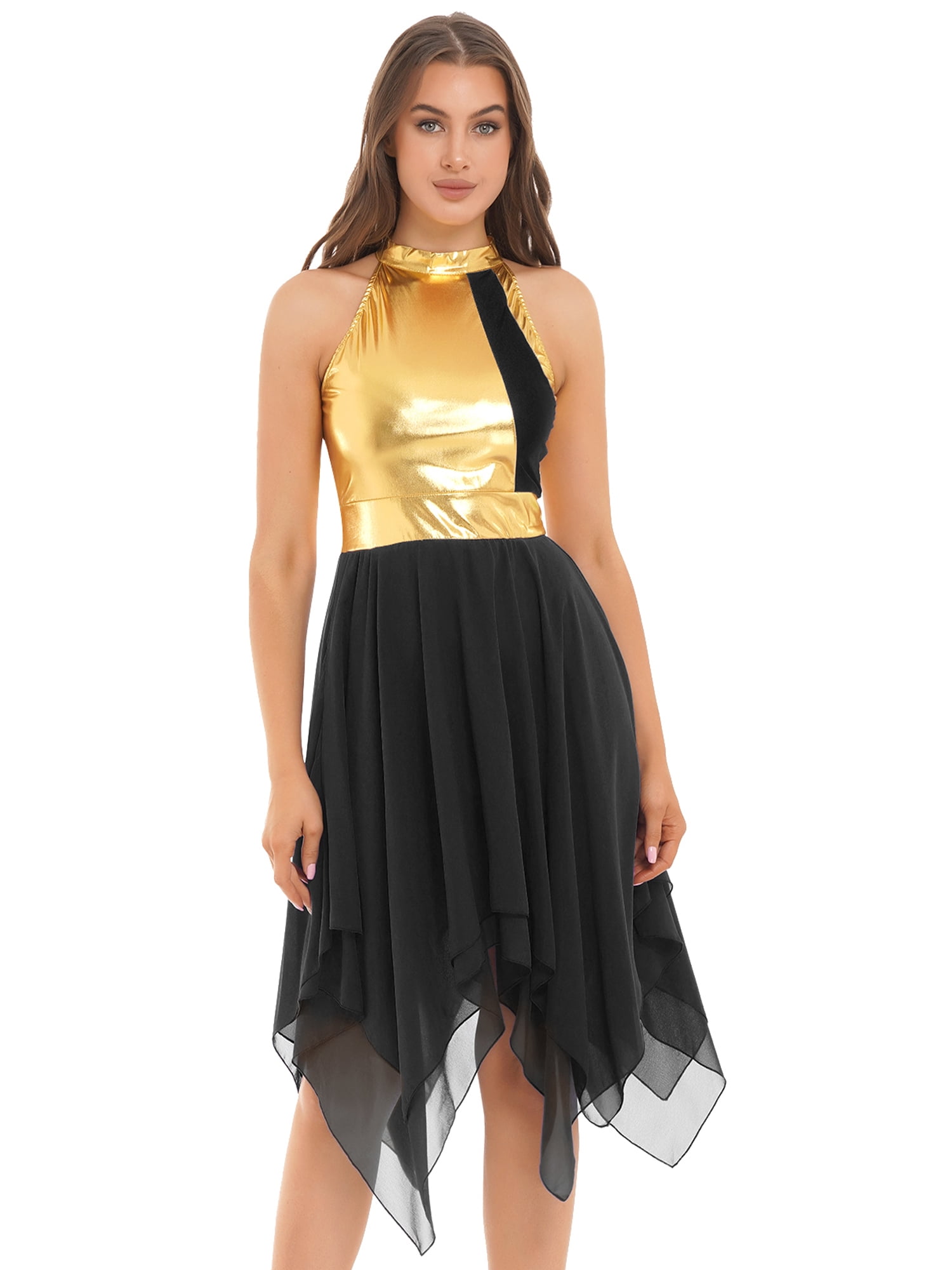 DPOIS Womens Metallic Praise Dance Dresses Liturgical Dancewear Workship Dance  Costume Black L - Walmart.com