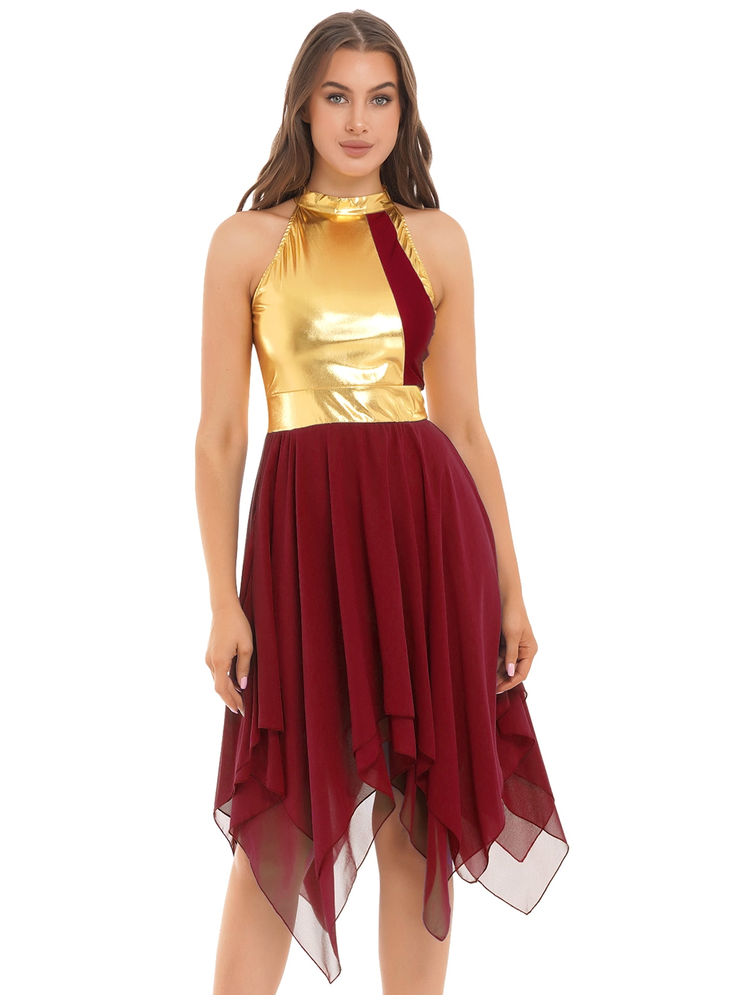 DPOIS Womens Metallic Praise Dance Dresses Liturgical Dancewear