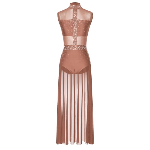 DPOIS Womens Mock Neck Open Back Lyrical Dance Dress Dusty Pink-A L