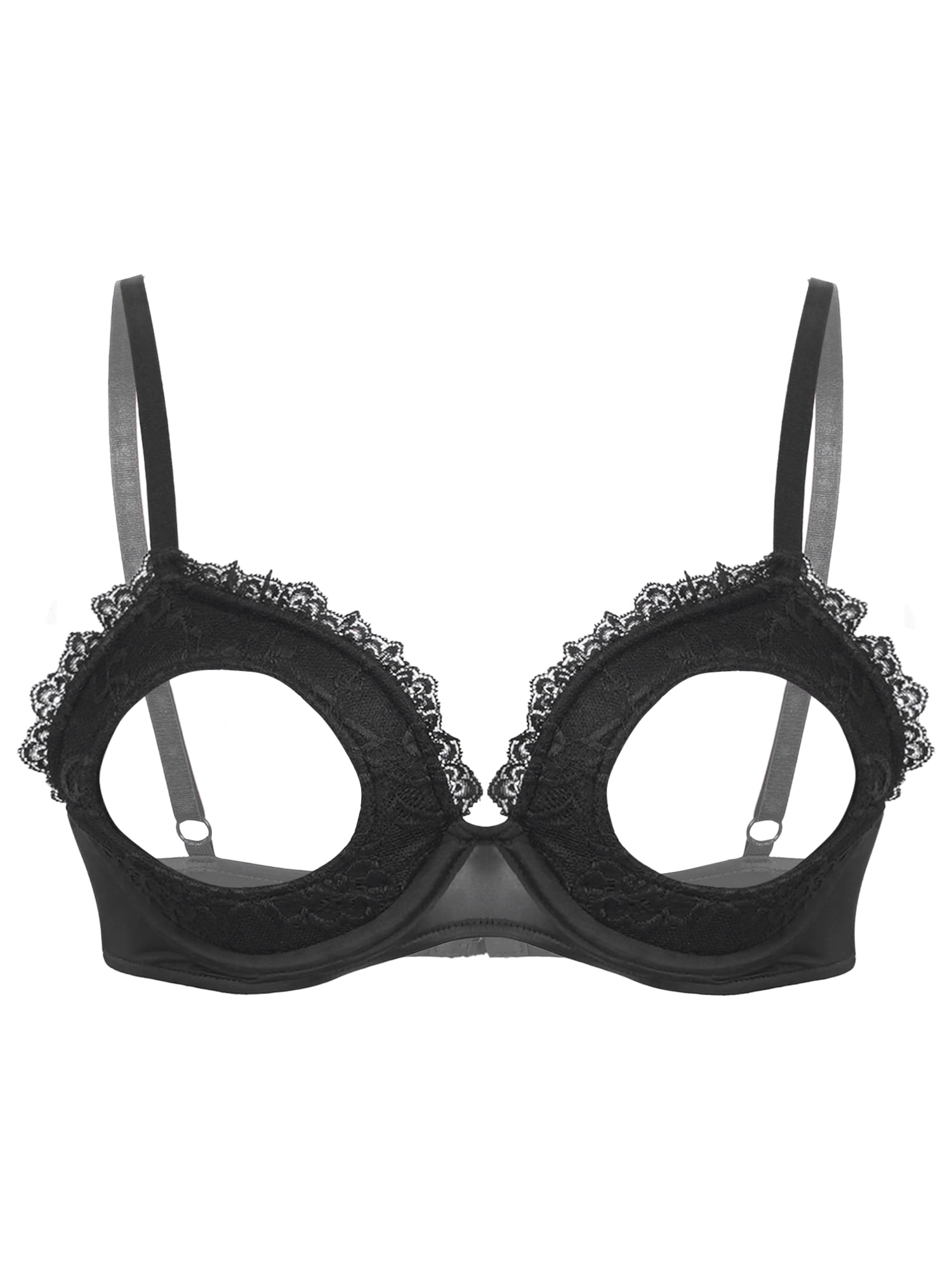 DPOIS Womens Sheer Floral Lace Hollow Out Nipple Bra Top BlackA XXL