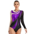 thumbnail image 1 of DPOIS Womens Shiny Gymnastics Leotard Metallic Long Sleeve Bodysuit Purple XXL, 1 of 7