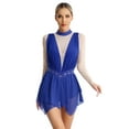 thumbnail image 1 of DPOIS Womens Shiny Rhinestones Long Sleeve Figure Ice Skating Dress Blue M, 1 of 7
