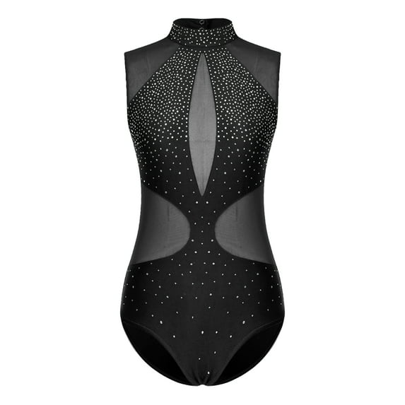 DPOIS Womens Sleeveless Leotard Cutout Back Bodysuit for Gymnastics Black L