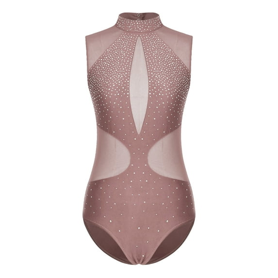 DPOIS Womens Sleeveless Leotard Cutout Back Bodysuit for Gymnastics Dusty Pink L