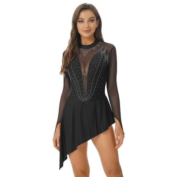 DPOISWomen's Sequined Sparkly Figure Skating Artistic Gymnastic Leotard Skirted Dress