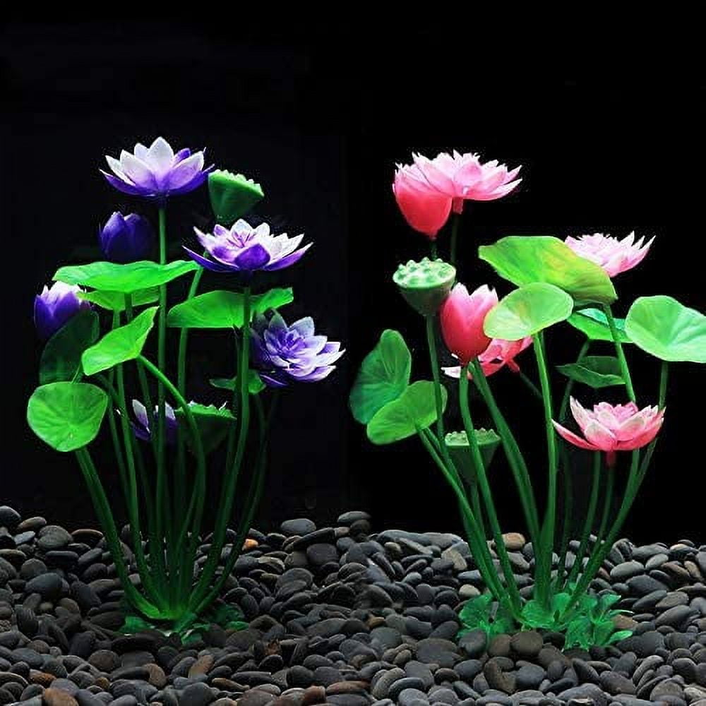 DPOWERFUL 2 Pcs Plastic Fish Tank Plants, Artificial Tall Aquarium Plants for Fish Tank Decor, 8.26 Inches (Pink+Purple)