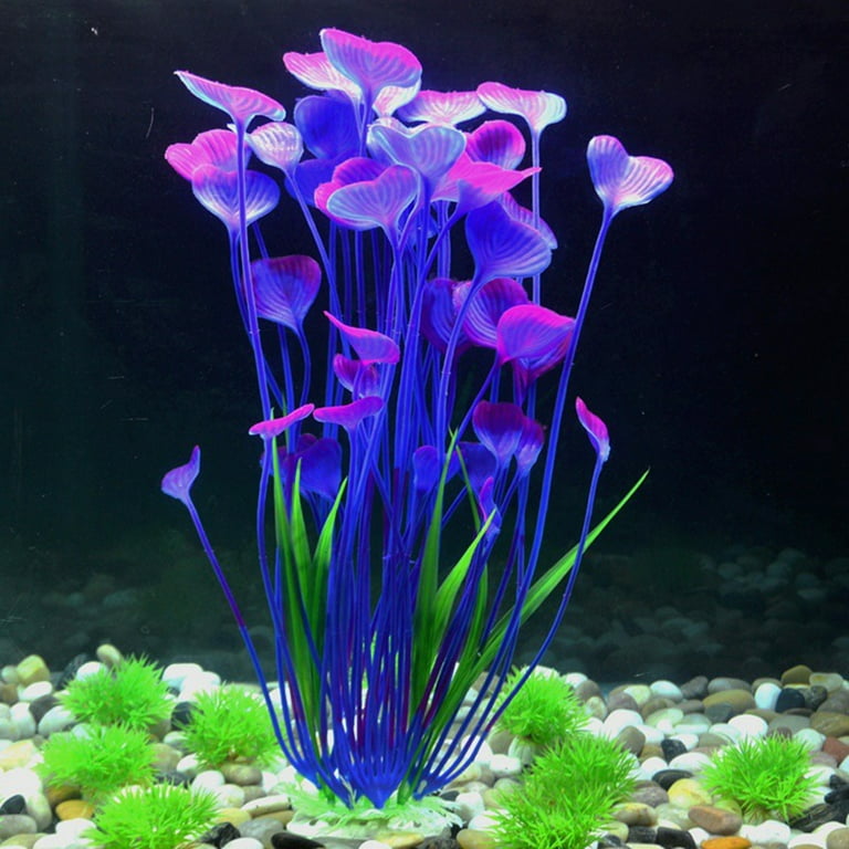 Deago Pcs Inch Large Aquarium Plants Artificial Plastic Fish Tank Plants  Decoration Ornament For Fish, Purple, Large Plastic Aquarium Plants