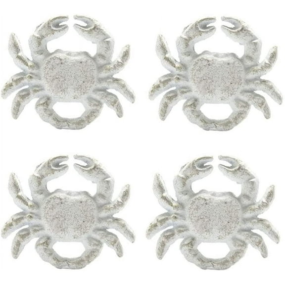 DPOWERFUL White Crab Drawer Pulls - Retro Cast Iron Handles for Dresser, Cupboard, Wardrobe, Cabinet and Kitchen - Beach Ocean Theme Knobs , Set of 4