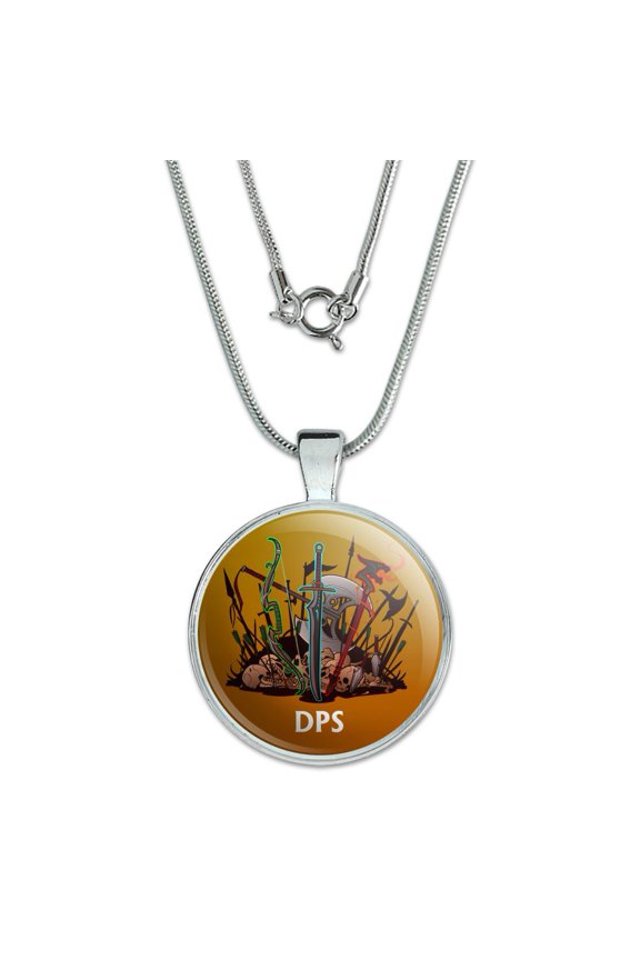 DPS Damage Per Second RPG MMORPG Class Role Playing Game 1" Pendant with Sterling Silver Plated Chain