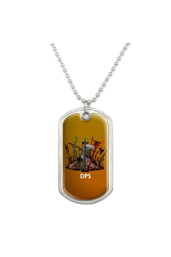 DPS Damage Per Second RPG MMORPG Class Role Playing Game Military Dog Tag Pendant Necklace with Chain