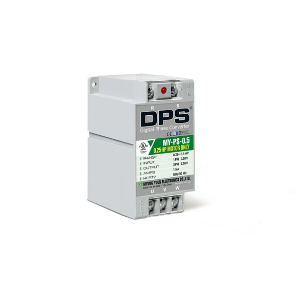 DPS Used for 0.25HP(0.2kW) 0.75A Motor, Single to 3 Phase Converter, MY-PS-0.5, 1 DPS Must Be Used for 1 Motor Only, Input/Output 200-240V, UL Listed