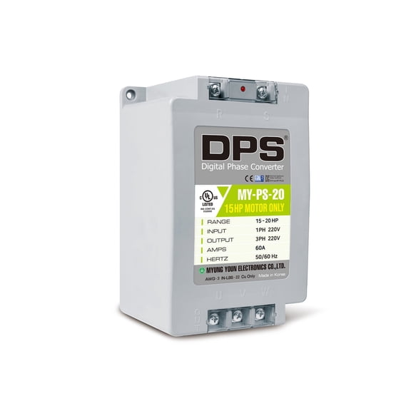 DPS Used for 15HP(11kW) 45A Motor, Single to 3 Phase Converter, MY-PS-20, 1 DPS Must Be Used for 1 Motor Only, Input/Output 200-240V, UL Listed