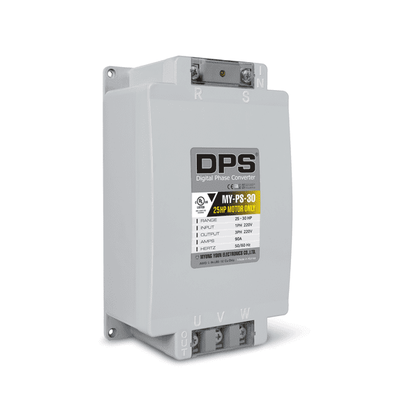 DPS 30HP MY-PS-30 for 25HP(18.7kW) 75A Motor, Single to 3 Phase Converter, One DPS Must Be Dedicated to One Motor Only, Input/Output 200-240V, UL Listed