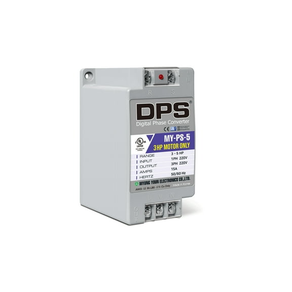 DPS Used for 3HP(2.2kW) 9A Motor, Single to 3 Phase Converter, MY-PS-5, 1 DPS Must Be Used for 1 Motor Only, Input/Output 200-240V, UL Listed