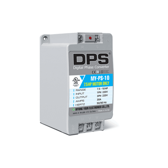 DPS Used for 7.5HP(5.5kW) 23A Motor, Single to 3 Phase Converter, MY-PS-10, 1 DPS Must Be Used for 1 Motor Only, Input/Output 200-240V, UL Listed