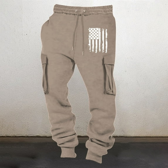 DPTALR George American Flag Mens Baggy Cargo Pants Casual Loose Fit Elastic Waist Cargo Pants Khaki Big and Tall Men S