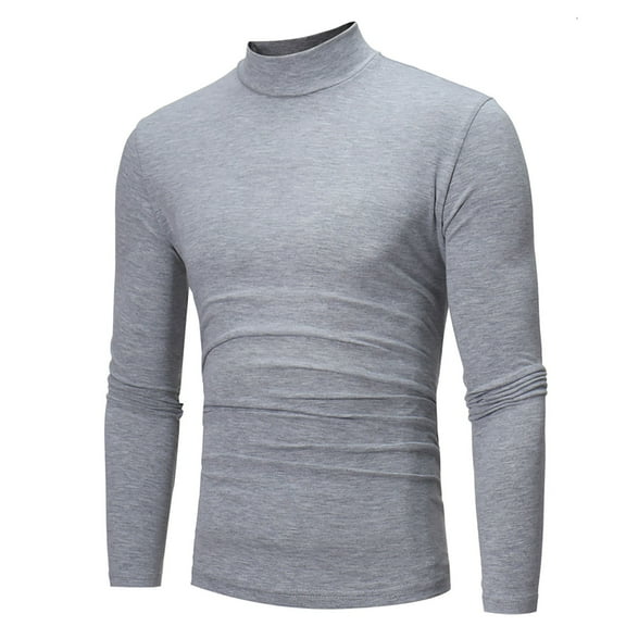 DPTALR George And Winter High-neck Solid Color Slim Long-sleeved Men's Bottoming Shirt,Light grey ,Big and Tall Men M