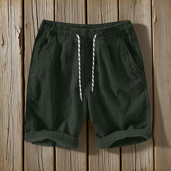 DPTALR George Corduroy Shorts Men with Pockets Drawstring Elastic Waist for Spring Summer Beach Casual Shorts #Army Green Big and Tall Men XL