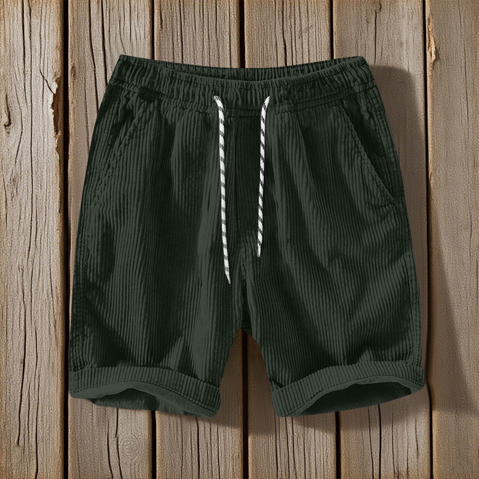 Domuza Corduroy Shorts For Men Casual Comfy Elastic Waist Drawstring Beach Shorts Stylish Breathable Lightweight Loose Fit Shorts Pockets Army Green L
