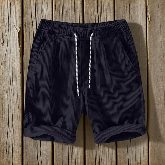 DPTALR George Corduroy Shorts Men with Pockets Drawstring Elastic Waist for Spring Summer Beach Casual Shorts #Dark Blue Big and Tall Men XXL