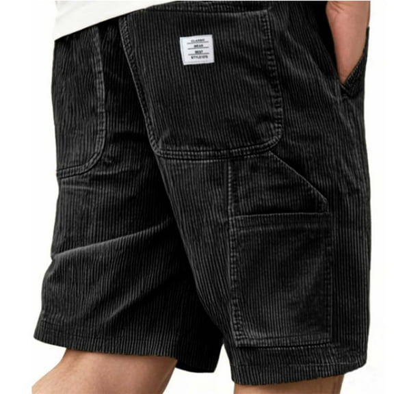 DPTALR George Corduroy Shorts Men with Pockets Mens Drawstring Elastic Waist for Spring Summer Beach Casual Shorts #Black Big and Tall Men S