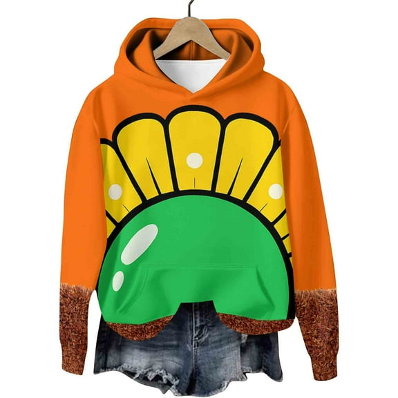 DPTALR George Fall/Winter Unisex Thanksgiving Printed Hooded Pullover Sweater with Pocket,Orange,Big and Tall Men XXXL