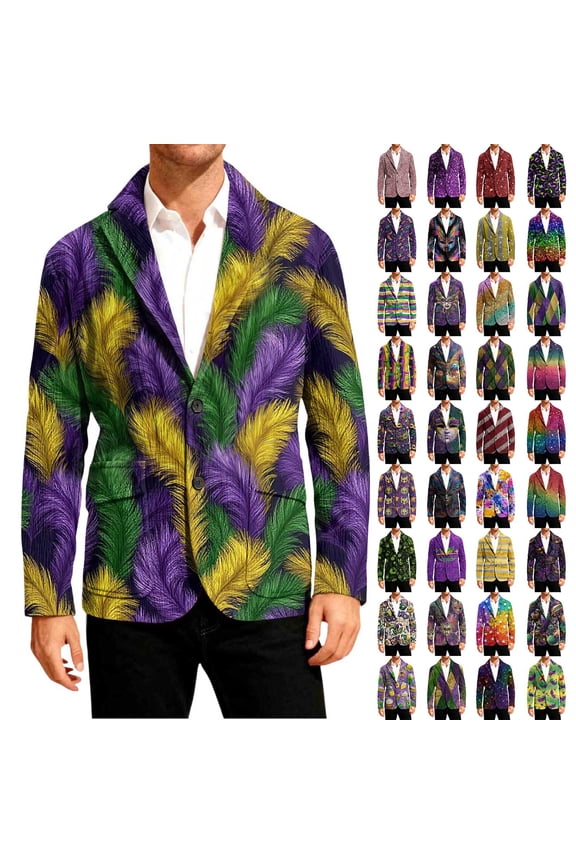 George Mardi Gras Men's Fashion Printed Button Turndown Collar Long Sleeved Casual Jacket,Multicolor,Big and Tall Men L