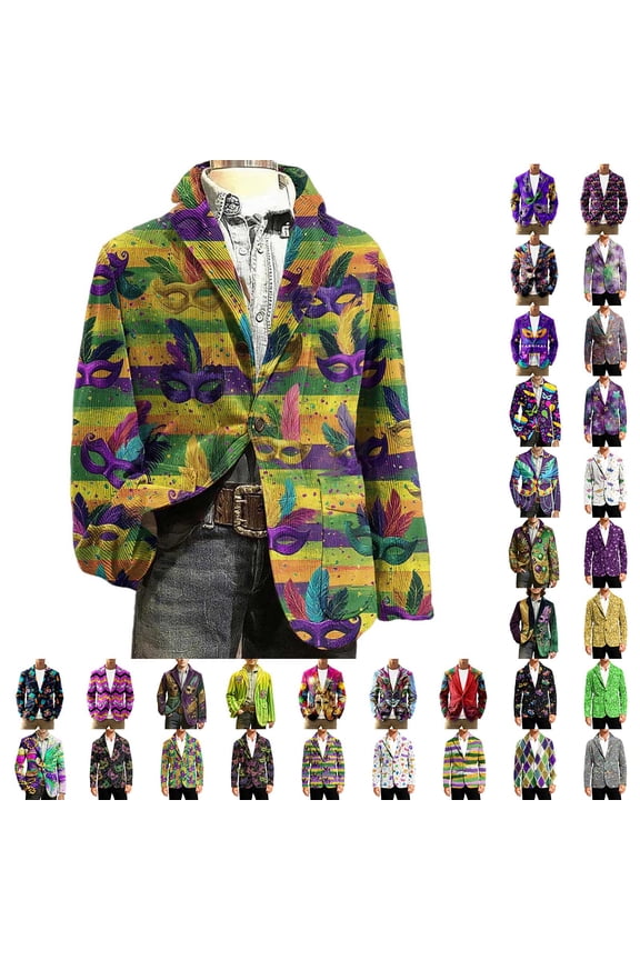 George Mardi Gras Men's Fashion Printed Button Turndown Collar Long Sleeved Casual Jacket,Multicolor,Big and Tall Men XXXXL