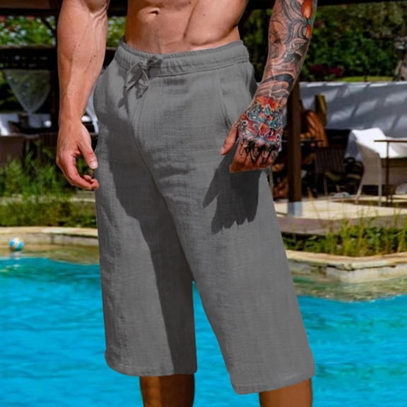 DPTALR George Men Casual Fashion Loose Ventilate Cropped Pants Drawstring Pockets Exercise Shorts Pants,Dark Gray,Big and Tall Men M