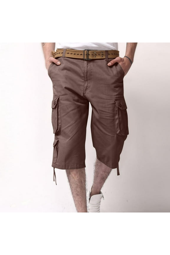 George Men Casual Fashion Multiple Pockets Half Shorts Pants Sports Elastic Mid-waist Shorts,Coffee,Big and Tall Men L