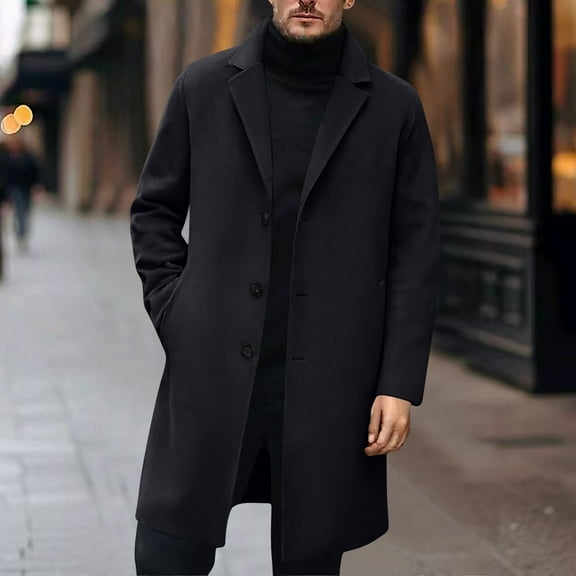 DPTALR George Men Winter Slim Coat,Trench Lapel Long Jacket Double Breasted Coat Soft Elegant windbreaker Black Big and Tall Men XXL