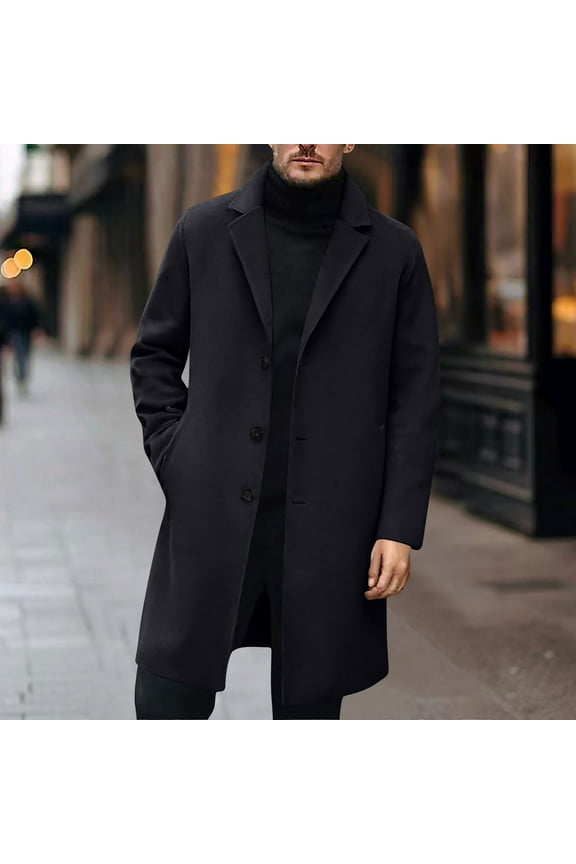 George Men Winter Slim Coat,Trench Lapel Long Jacket Double Breasted Coat Soft Elegant windbreaker Black Big and Tall Men XXL