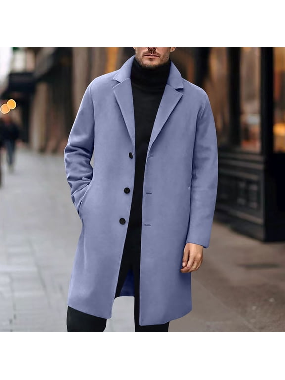 George Men Winter Slim Coat,Trench Lapel Long Jacket Double Breasted Coat Soft Elegant windbreaker Light Blue Big and Tall Men XS