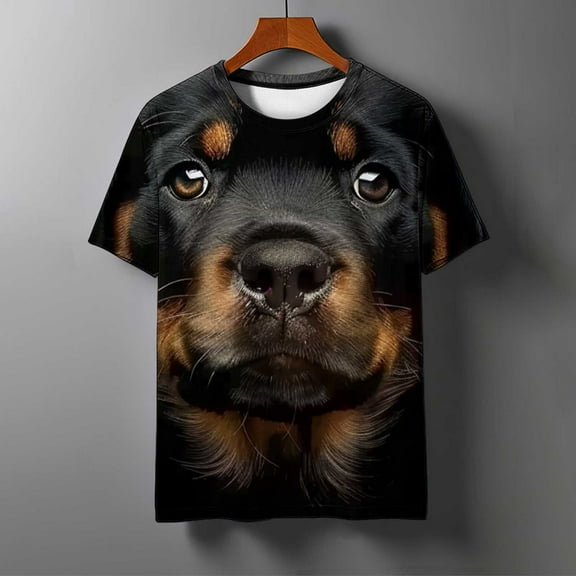 DPTALR George Men's 3D Graphic Funny Dog Face Athletic Short Sleeve Tee,Full Print Casual Summer Tops,Black,Big and Tall Men XL