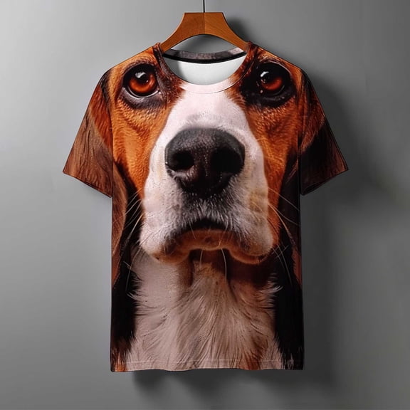 DPTALR George Men's 3D Graphic Funny Dog Face Athletic Short Sleeve Tee,Full Print Casual Summer Tops,Coffee,Big and Tall Men XL