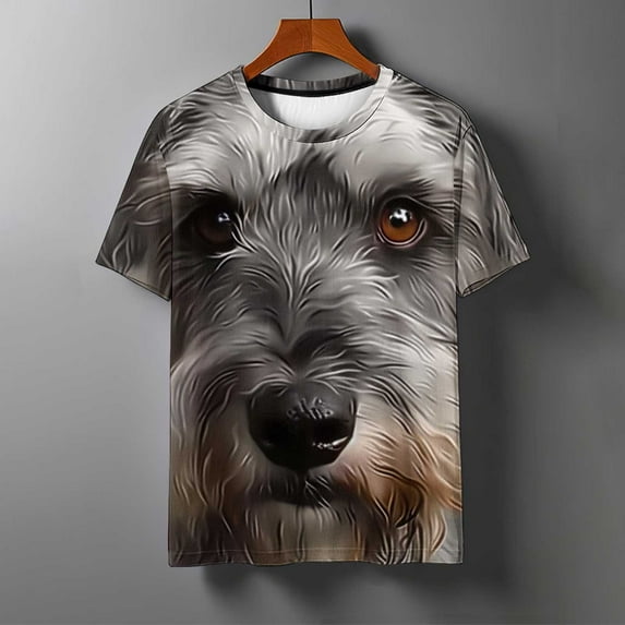 DPTALR George Men's 3D Graphic Funny Dog Face Athletic Short Sleeve Tee,Full Print Casual Summer Tops,Gray,Big and Tall Men XXL