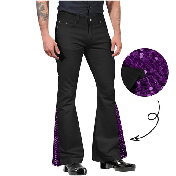 DPTALR George Men's 70s Disco Pants,Bell Bottom Jeans,60s-70s Vintage Denim Bell Bottoms,Purple,Big and Tall Men L
