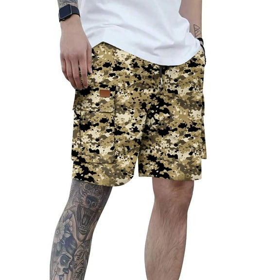 DPTALR George Men's Army Military BDU Cargo Shorts,Camouflage for Work Fishing Camping Casual Wear,Khaki,Big and Tall Men XL